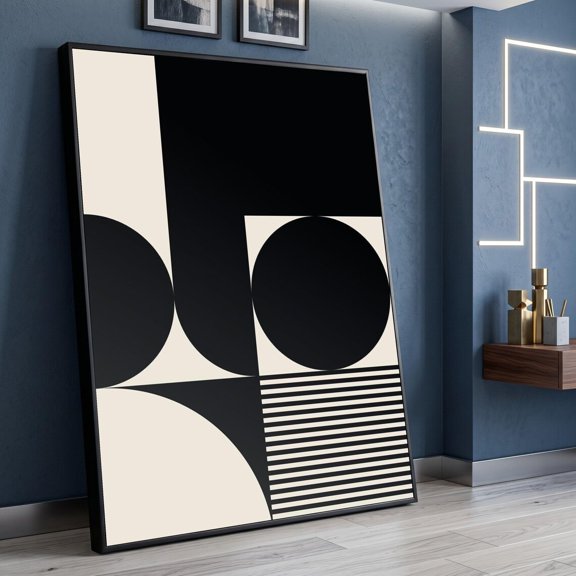 Black Beige Geometric Abstract Wall Art Print