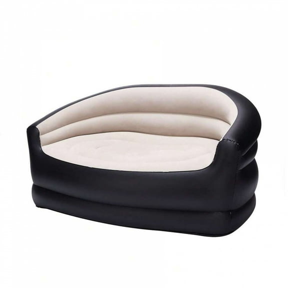 Black & Beige Inflatable Flocking Sofa Loveseat, Portable Air Couch for Outdoor Camping (No Pump Included)