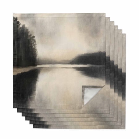 Black Beige Lake Cloth Napkins, Abstract Aesthetics Mysterious Washable and Reusable Dinner Napkins Set of 6, Table Napkin for Kitchen Party Birthday Wedding Hotel Housewarming 20"x20"