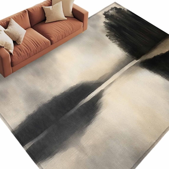 Black Beige Lake Large Area Rugs for Bedroom Living Room, Soft Non Slip Carpet Bedside Rug, Abstract Aesthetics Mysterious Rectangular Floor Cover Kitchen Accent Rug 5'x7' for Dining Room/Office