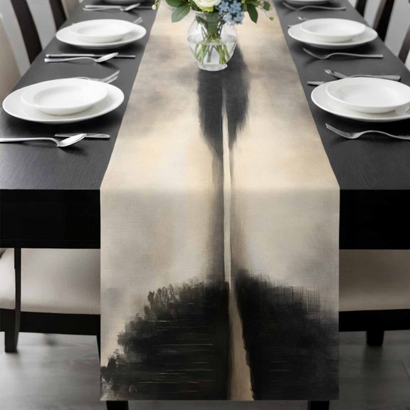 Black Beige Lake Table Runner 36 Inches Long, Abstract Aesthetics Mysterious Kitchen Coffee Dining Table Decoration for Home Party Birthday Wedding Home Decor 13x36 Inches