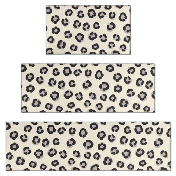 Black and Beige Leopard Print Kitchen Rugs Set Of 3, Non Slip Washable Kitchen Runner Rugs, Decorative Floor Mats for Sink Laundry and Home Use, 17"x30" + 17"x47" + 17"x59"