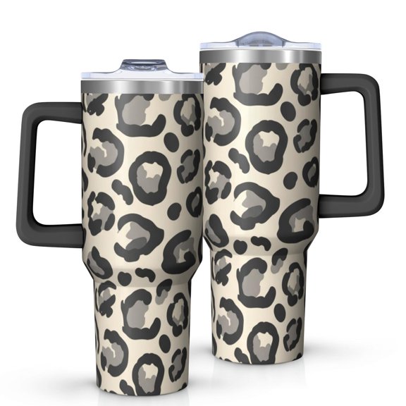 Black and Beige Leopard Print OneSize Tumbler with Handle 1 Pack, Vacuum Insulated Double Wall Coffee Tumbler Durable Gifts Ideas for Christmas Birthday Thanksgiving