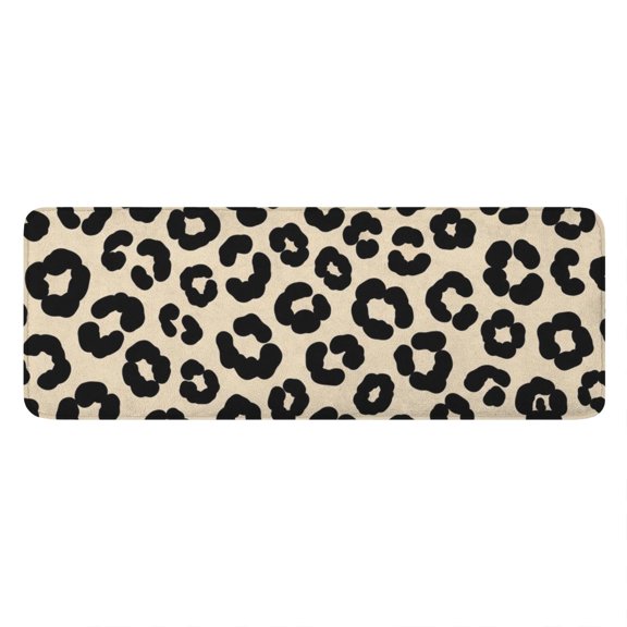 Black and Beige Leopard Print Pattern Flannel Kitchen Runner Mat, Long Kitchen Floor Rug with Non Slip Backing & Absorbent Surface, Thick Sponge Padded Gifts for Housewarming Birthday Christmas
