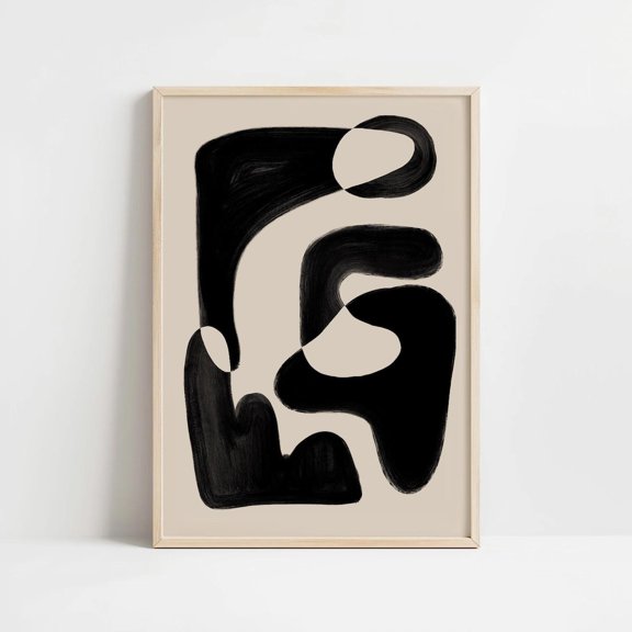 Black Beige Mid Century Abstract Wall Art Print