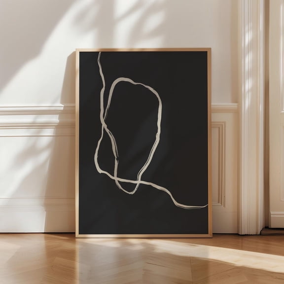 Black Beige Minimalist Japandi Wall Art Modern Abstract Line Drawing, Stretched Canvas 8x10in