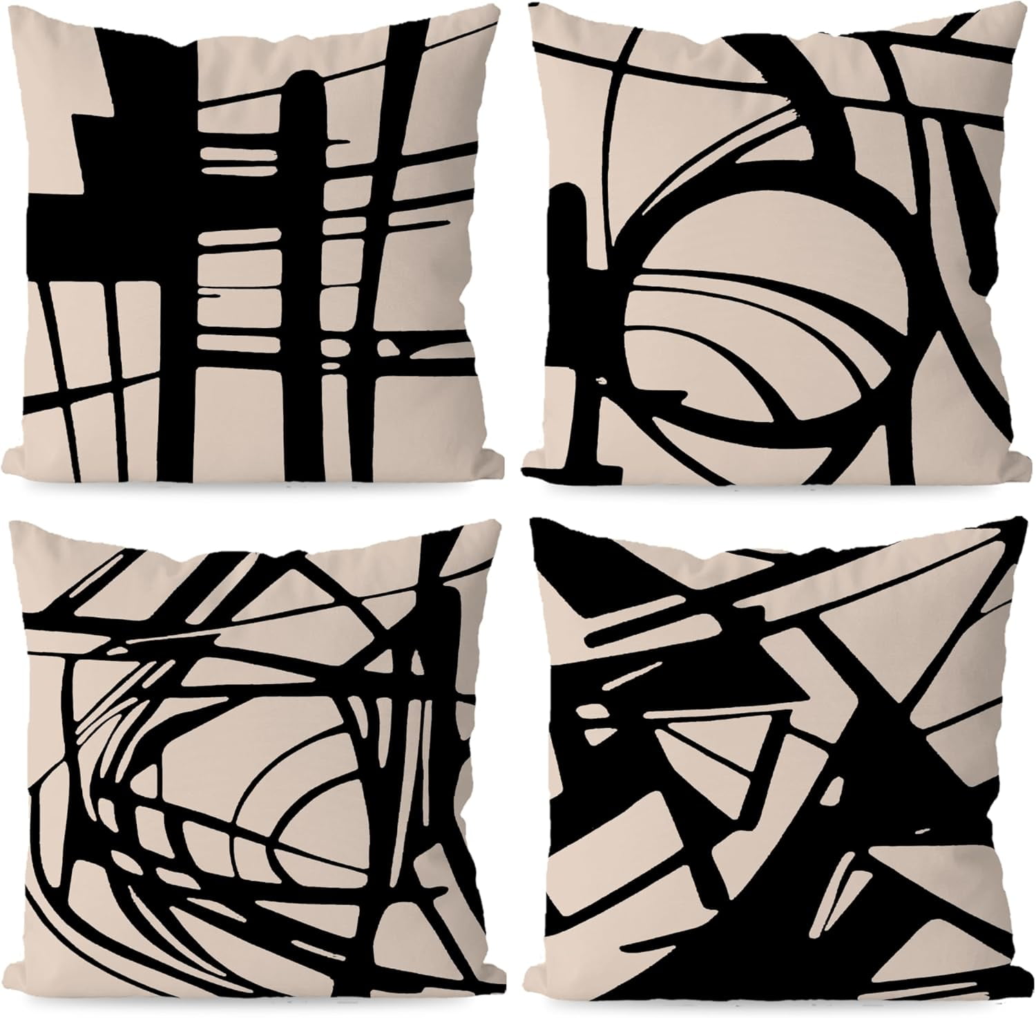 Black and Beige Modern Abstract Neutral Art Throw Pillow Cover, Abstarct Art Throw Pillow Case 18×18 Inch Set of 4,Home Living Room Decor,Women Gifts(Beige)