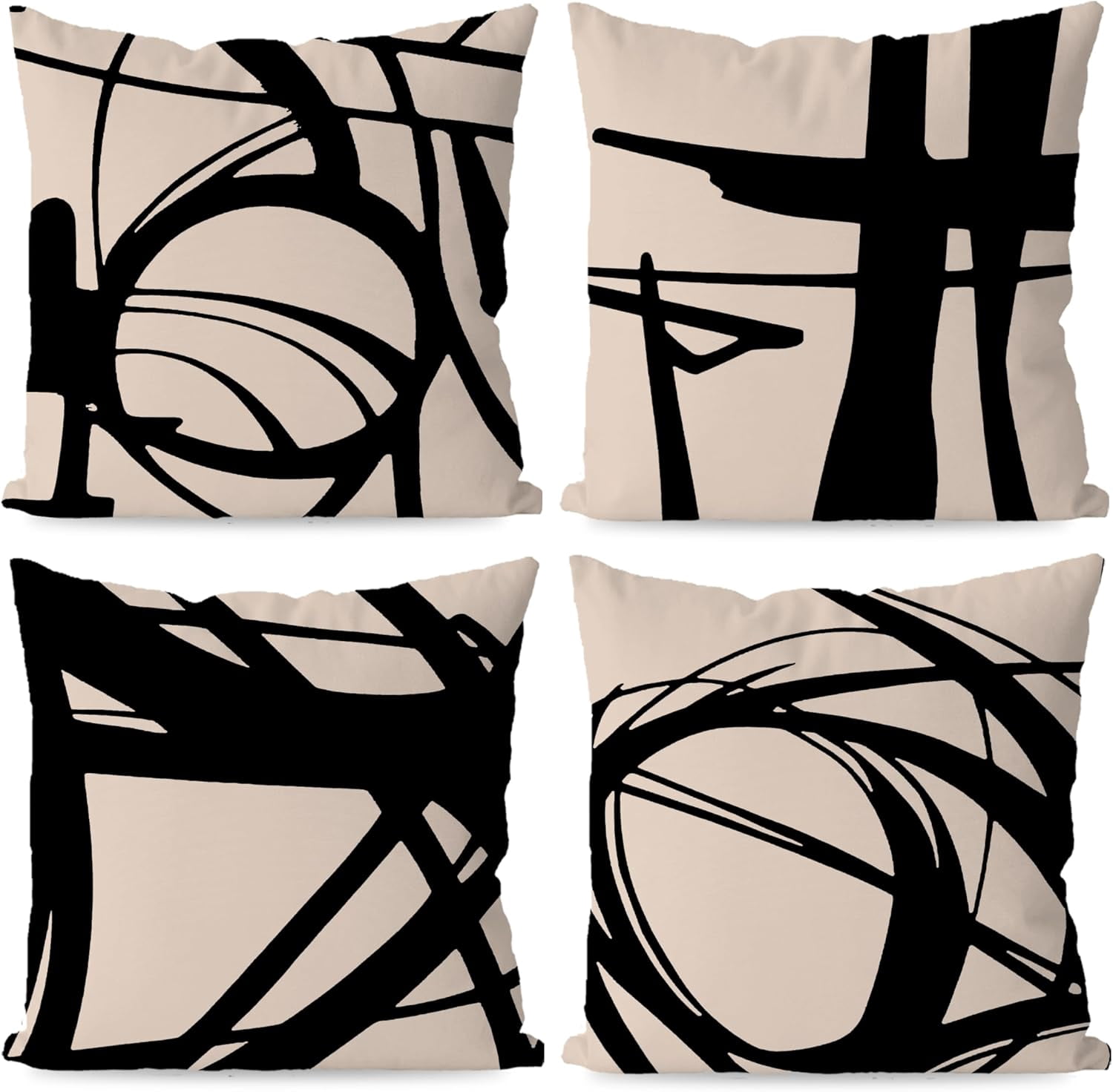 Black and Beige Modern Abstract Neutral Art Throw Pillow Cover, Abstarct Art Throw Pillow Case 18×18 Inch Set of 4,Home Living Room Decor,Women Gifts(Beige)