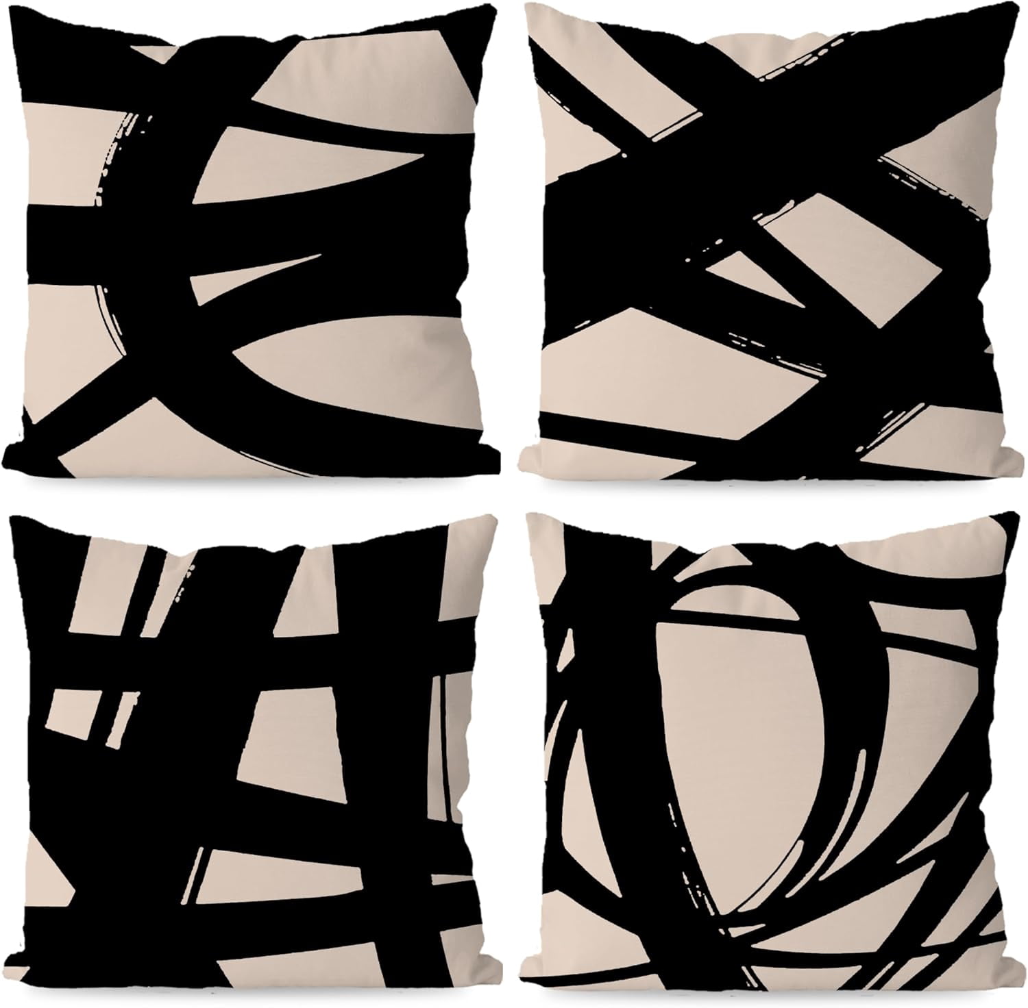 Black and Beige Modern Abstract Neutral Art Throw Pillow Cover, Abstarct Art Throw Pillow Case 18×18 Inch Set of 4,Home Living Room Decor,Women Gifts(Beige)