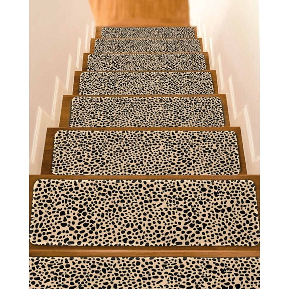 Black Beige Modern Non-Slip Stair Treads for Wooden Steps, 7 Pack-8x30in Carpet Stair Mats with Adhesive Backing, Noise-Reducing Step Covers for Indoor Stairs, Easy to Install & Residue-Free