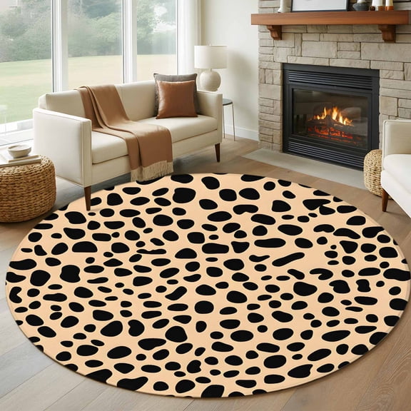 Black Beige Modern Round Area Rug 6 FT, Non Slip Bedroom Rugs, Abstract Art Retro Washable Soft Circular Carpet Non-Shedding Floor Mat for Kitchen Dining Room Home Office Kids Room