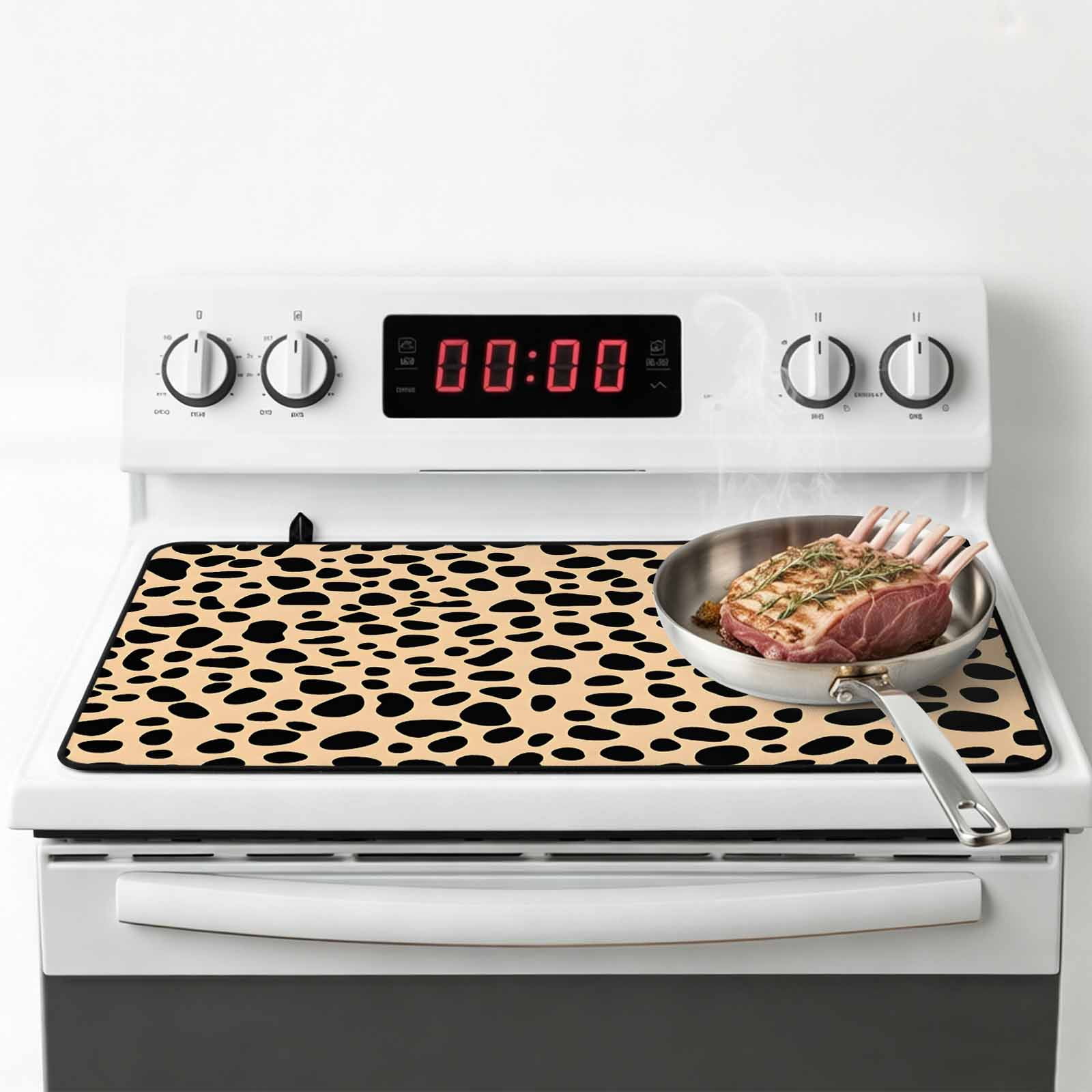 Black Beige Modern Stove Top Cover for Electric Stove, Heat-proof & Non Slip Glass Top Stove Cover Protector, Abstract Art Retro Kitchen Flat Cooktop Rubber Mat 24x21 Inches