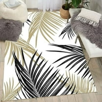 Black Beige Pattern Area Rug, Palm Leaves Tropical Decorative Rug, Comfortable Soft And Breathable With Non-Slip Backing Perfect For Living Room Bedroom Study Dining Room 5 x 8ft