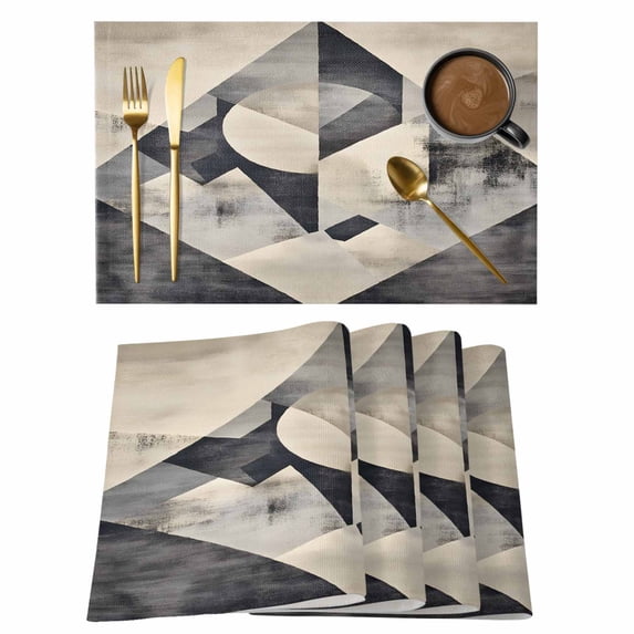 Black Beige Placemats Set of 12 Geometric Abstract Art Rhombus Place Mats Indoor Wipeable Table Mats Washable Cloth Dining Table Placemats for Kitchen Holiday Party Home Decor 13x19 Inch