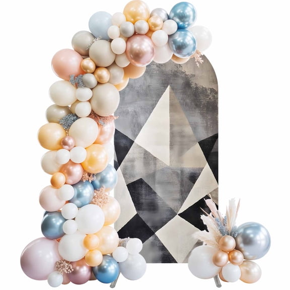 Black Beige Rhombus Arch Backdrop Cover, Spandex Fitted Wedding Arch Cover, Geometric Abstract Art Round Top Stand Covers for Birthday Ceremony Bridal Shower Party Decor 4x1.65 Ft