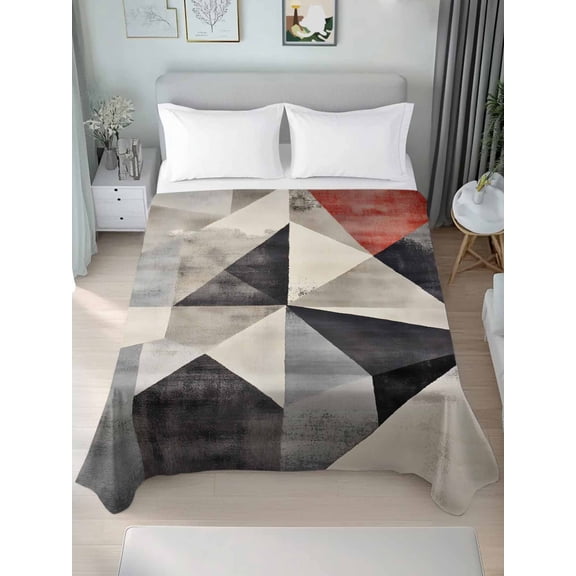 Black Beige Rhombus King Size Flat Sheet, Wrinkleproof & Fadeproof Cooling Flat Bed Sheet Only, Vintage Geometric Art Breathable Soft Bedding Top Sheets 105 x 98 Inches