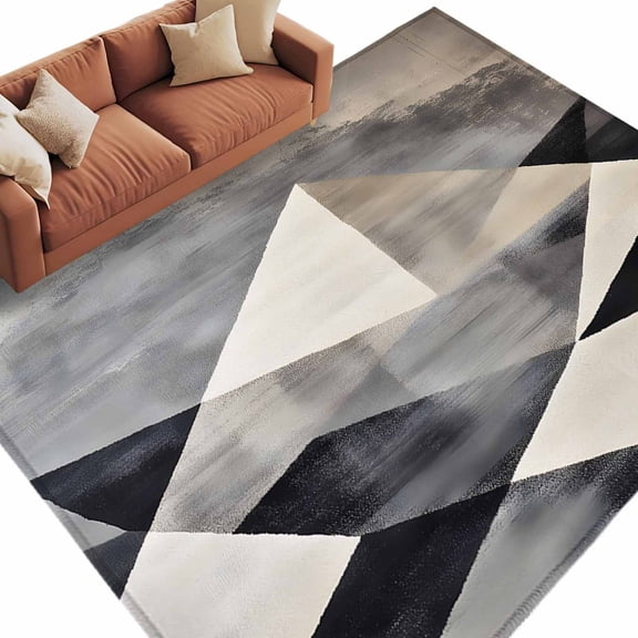 Black Beige Rhombus Large Area Rugs for Bedroom Living Room, Soft Non Slip Carpet Bedside Rug, Geometric Abstract Art Rectangular Floor Cover Kitchen Accent Rug 6'x9' for Dining Room/Office