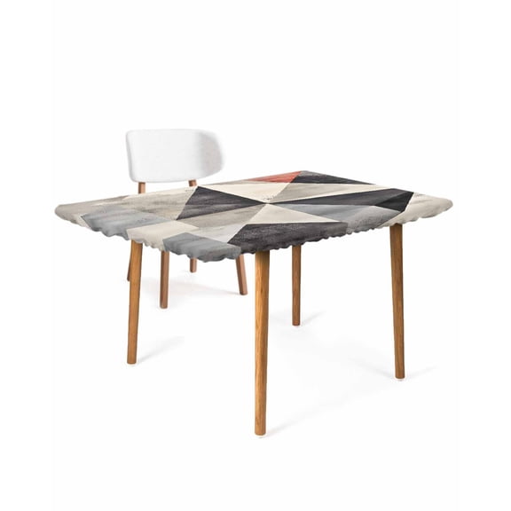 Black Beige Rhombus Rectangle Tablecloth, Waterproof Elastic Fitted Table Covers for 4 Foot Tables, 24x50inch Decorative Tablecloths for Picnic, Camping, Indoor, Outdoor, Vintage Geometric Art