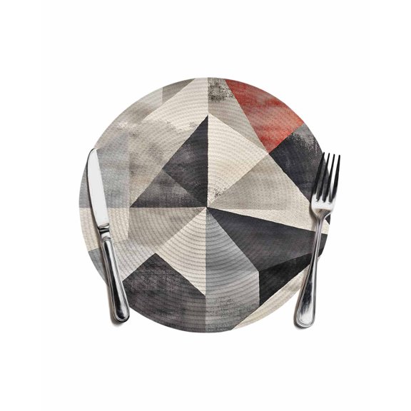 Black Beige Rhombus Round Placemats for Dinning Tables, Heat-proof Braided Table Mats 13 Inch, Vintage Geometric Art Washable Place Mat for Kitchen Restaurant Party Decor Supplies Table Setting