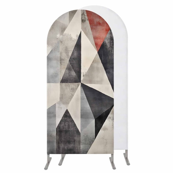 Black Beige Rhombus Wedding Arch Cover, Stretchy Spandex Arch Backdrop Stand Covers 4 FT, Vintage Geometric Art Round Top Arched Backdrop Cover for Birthday Party Ceremony Baby Shower Event
