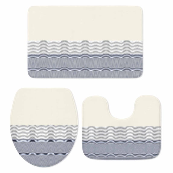 Black Beige Striped Bath Mat 3 Piece Bathroom Rug Set, Farmhouse Stripes Non Slip Bath Rug Contour Mat and Toilet Lid Cover, Absorbent Shower Mats Soft Bath Rugs and Mats Sets