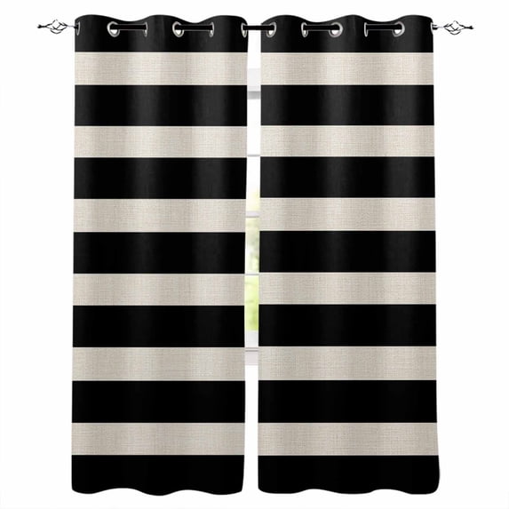 Black Beige Striped Blackout Curtains for Bedroom Living Room Darkening Curtains 84 Inch Length 2 Panels Set Vintage Geometric Line Simple Window Curtain Window Treatment Grommet Drapes 42"x84"