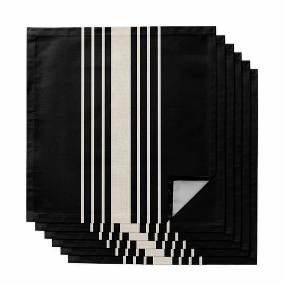 Black Beige Striped Cloth Napkins, Modern Farmhouse Retro Lines Washable and Reusable Dinner Napkins Set of 6, Table Napkin for Kitchen Party Birthday Wedding Hotel Housewarming 20"x20"