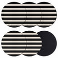 thumbnail image 1 of Black Beige Striped Coasters Set of 6, Vintage Geometric Line Simple Absorbent Coasters for Drinks, Coaster for Bar Office Dining Coffee Table Accessories Decor, Non Slip Round Desk Coaster, 1 of 9