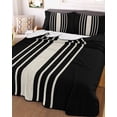 thumbnail image 1 of Black Beige Striped Full Size Down Alternative Comforter, Lightweight Comforter Quilt Bedding Set with Pillow Shams Modern Farmhouse Retro Lines All Seasons Bed Comforter Duvet Insert 78"x90", 1 of 7