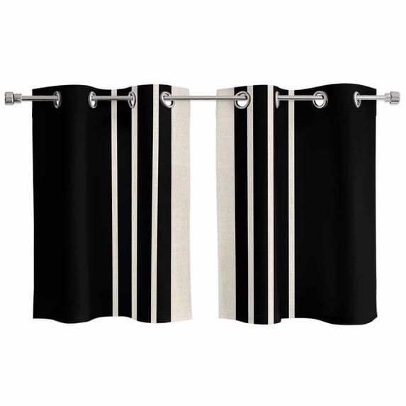 Black Beige Striped Kitchen Curtains Small Short 39 Inch Length, Modern Farmhouse Retro Lines Grommet Top Bedroom Living Room Curtains, Light Filtering Cafe Curtain Drapes 2 Panels Set 55''x39''