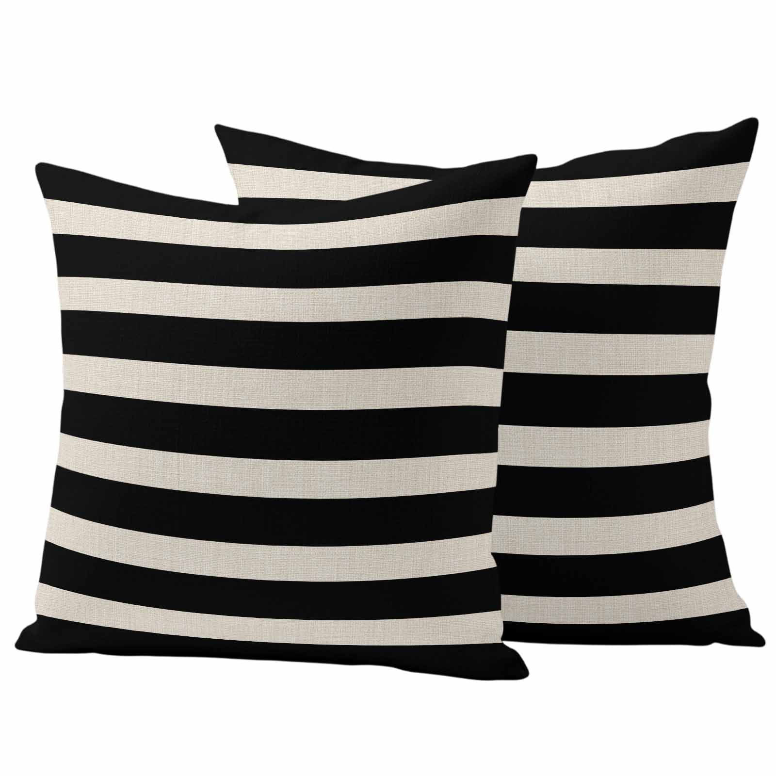 Black Beige Striped Outdoor Waterproof Pillow Covers, Vintage Geometric Line Simple Decorative Square Throw Pillowcase Sofa Cushion Sham for Patio/Couch/Chair, 16"x16" 2 Pack