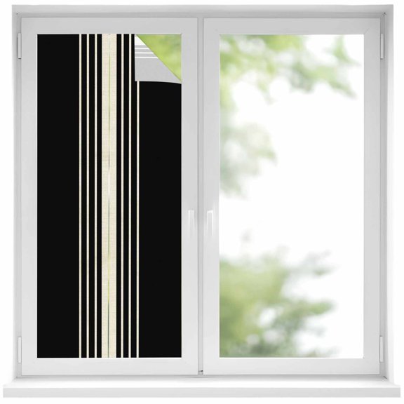 Black Beige Striped Privacy Window Film, Decorative Frosted Glass Window Film, Modern Farmhouse Retro Lines Reusable Peel and Stick Static Cling for Home Bathroom Office Glass Door 17.7"x39.3"