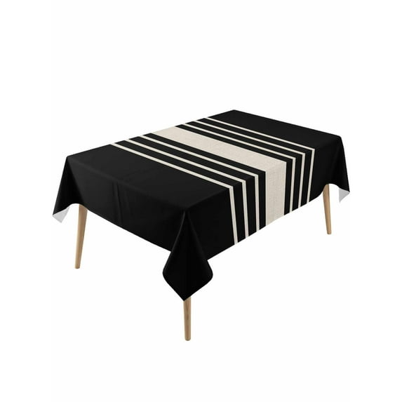 Black Beige Striped Table Cloth, Modern Farmhouse Retro Lines Waterproof Tablecloth for Rectangle Tables, Reusable Washable Fabric Table Cover for Restaurant Kitchen Dining Tables 60"x120"