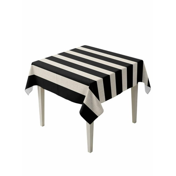 Black Beige Striped Table Cloth, Vintage Geometric Line Simple Waterproof Tablecloth for Square Tables, Reusable Washable Fabric Table Cover for Restaurant Kitchen Dining Tables 54"x54"