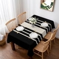 thumbnail image 1 of Black Beige Striped Table Cloth Waterproof Tablecloths, Modern Farmhouse Retro Lines Tablecloth Dining Table Cover for Kitchen Party Tabletop Outdoor, Rectangle Tablecloth 52x70 Inch, 1 of 9