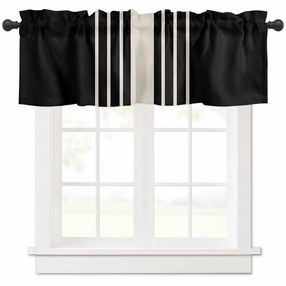 Black Beige Striped Valances for Windows Farmhouse Kitchen Curtains Valances Rod Pocket Valance Curtains for Kitchen Windows Modern Farmhouse Retro Lines Window Valances for Bathroom Bedroom 54"x18"