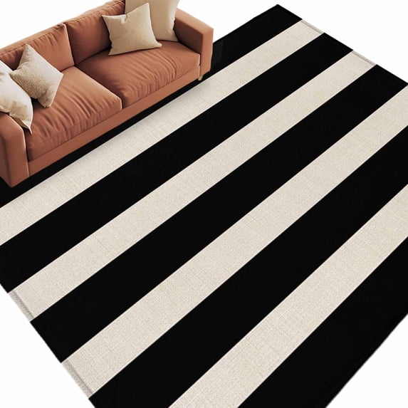 Black Beige Striped Washable Rug 5x7 Area Rugs for Living Room, Vintage ...