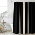 thumbnail image 1 of Black Beige Striped Waterproof Fabric Shower Curtain,Modern Farmhouse Retro Lines Waterproof Fabric Shower Curtain for Bathroom Curtains Bathtubs Hotel Shower Curtains with 12 Hooks Small 36x78in, 1 of 8
