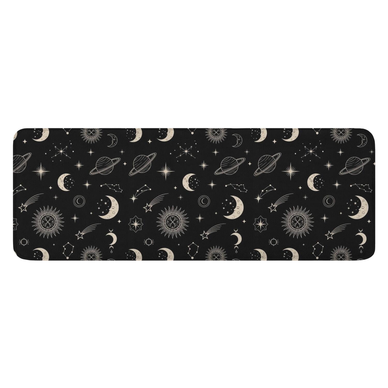 Black Beige Sun Moon Star Planet Pattern Kitchen Rug Mat,Kitchen Runner ...