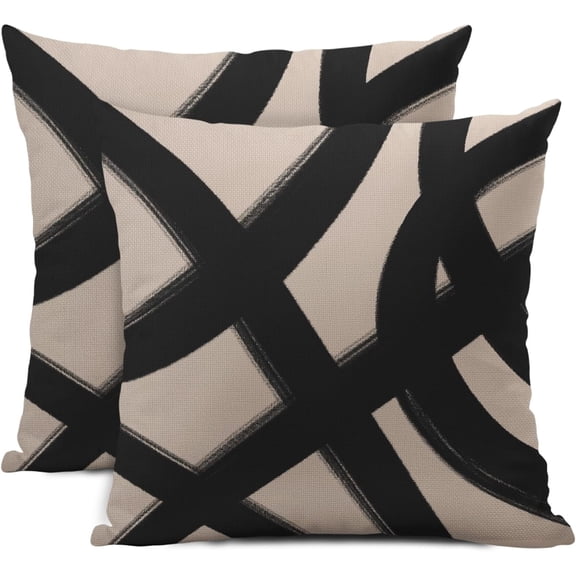 Black Beige Tan Khaki Pillow Covers 18x18 Inch Set of 2 Modern Abstract Graffiti Art Line Decorative Throw Pillows Minimalist Geometric Pillow Cases Home Decor for Sofa Couch Bedroom Outdoor