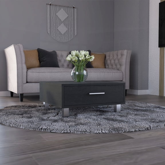Beijing Coffee Table Featuring One Drawer and Four Legs - Black, Perfect for Displaying Photos and Keeping Items Handy