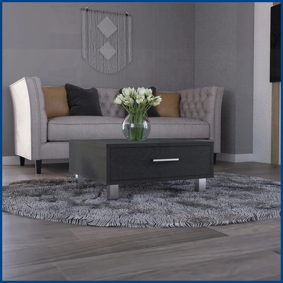 Black Beijing-Style Coffee Table with 1 Drawer for Living Room: Perfect for Photo Display & Storage
