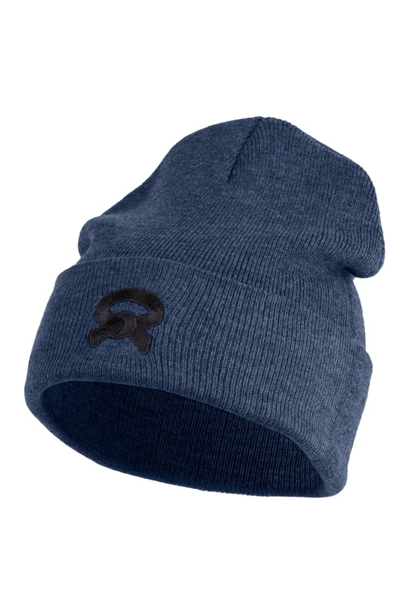 Black Belt Embroidered Iron on Patched 12 Inch Long Knitted Beanie - Navy OSFM