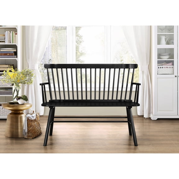Black Bench with Arm Rest and Spindle Back / Fit for Farmhouse Primary Area