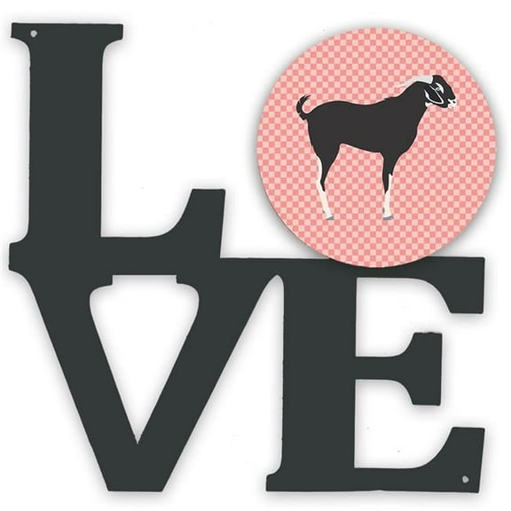 Black Bengal Goat Pink Check Metal Wall Artwork LOVE