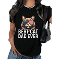 thumbnail image 1 of Black Best Cat Dad Ever Patriotic Cat Print Tshirt Graphic Tees Shirts Cat Lover Fathers Day Gift Casual Outfit S 5XL Tops, 1 of 5