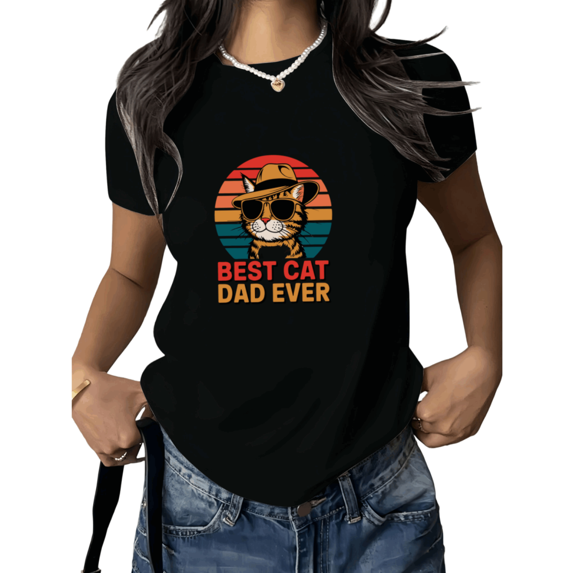 Black Funny Retro Cat Dad Trendy Tshirt Printed Tees Shirts Cat Lover Gift Casual Vintage Style Vacation S-5XL Tops
