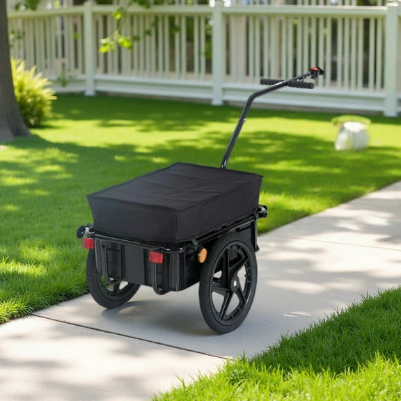 Black Bicycle Cargo Trailer  88lbs Capacity, Removable Cargo Compartment, Dual-Use as Standalone Cart with Reflectors for Outdoor/Camping