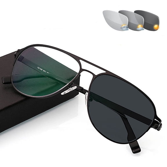 Black Bifocal Photochromic Gray Reading Glasses 1.00 Aviator-Style Sunglasses Presbyopic Eyeglasses Oversized Metal Readers 1.00 for Men and Women UV