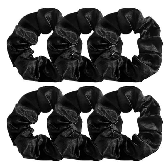 Black Big Satin Silk Scrunchies for Women Thick Hair, 6.3Inches Extra Large Hair Scrunchy Oversized Thick Elastic Hair Ties Hair Bands Ponytail Holders Jumbo Hair Scrunchies